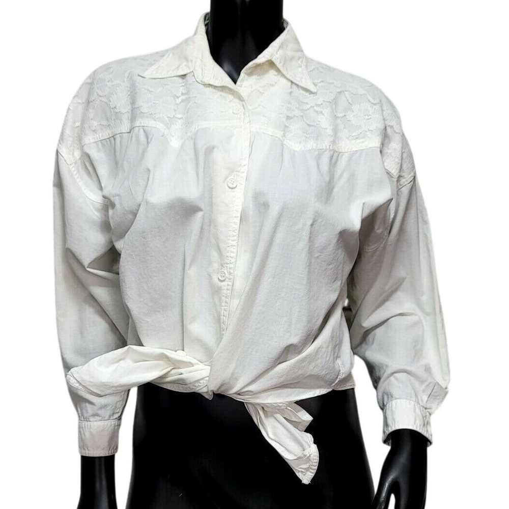 Vintage LA Cotton‎ Express White Lace Cotton Western Prairie Blouse Womens M